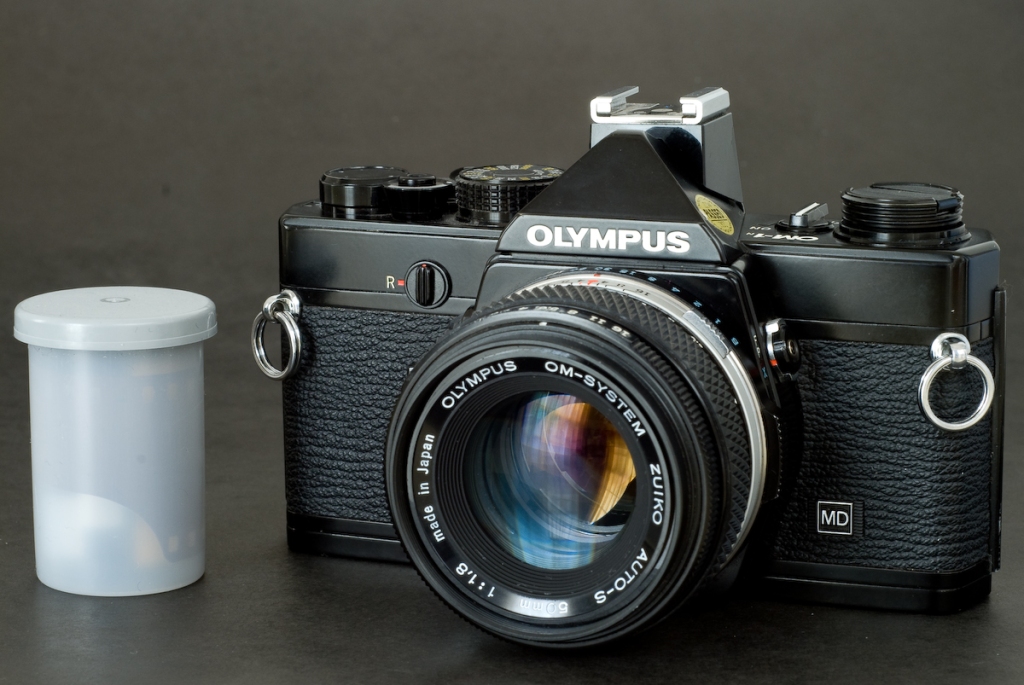 Olympus OM-1 (front view with 35mm cartridge)